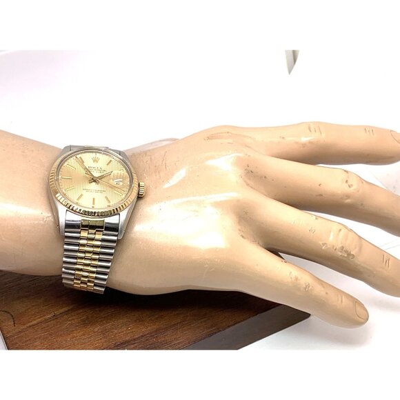 Rolex Datejust Mens Watch 16013 Swiss Automatic Tapestry Dial 1984 Two Tone 36mm - Picture 4 of 13